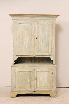 19th Century Swedish Karl Johan Painted Wood Two-Piece Cabinet with Shelves