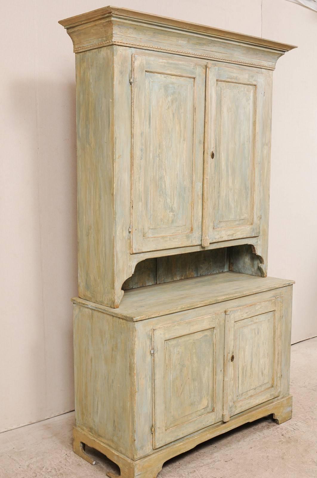 19th Century Swedish Karl Johan Painted Wood Two-Piece Cabinet with Shelves 1