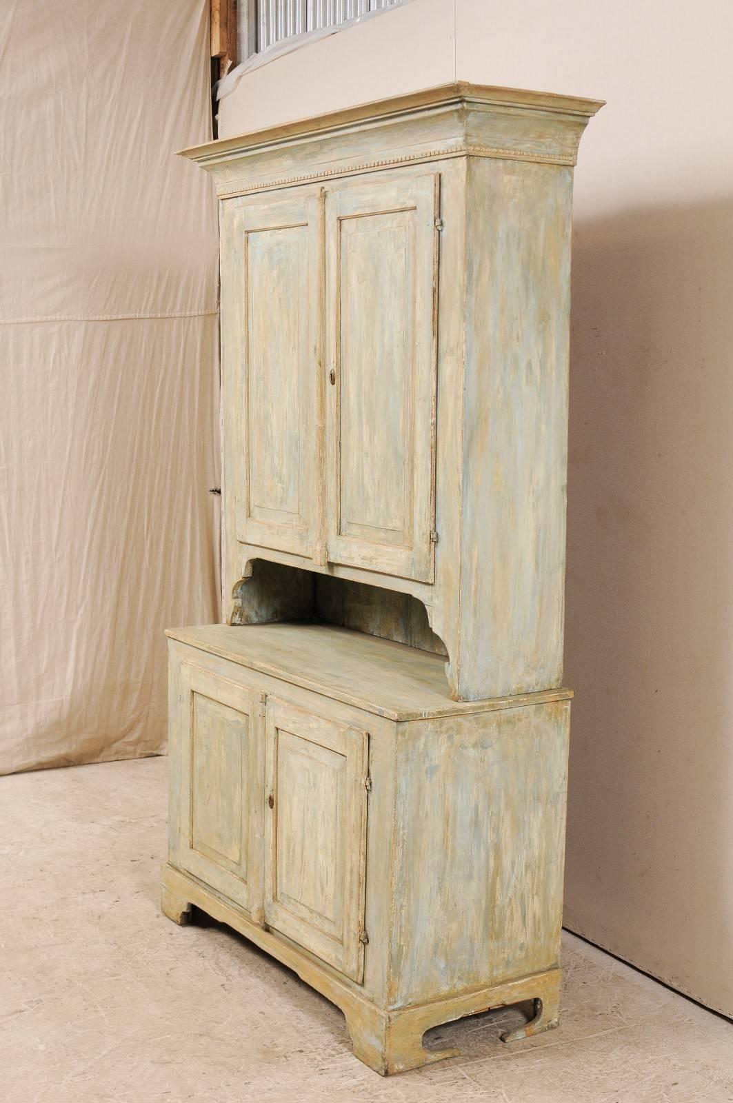 19th Century Swedish Karl Johan Painted Wood Two-Piece Cabinet with Shelves 2