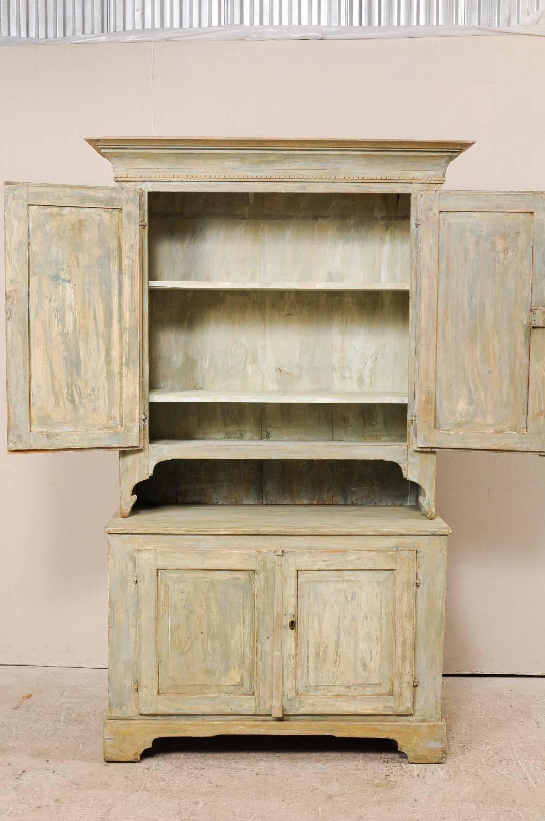 19th Century Swedish Karl Johan Painted Wood Two-Piece Cabinet with Shelves 3
