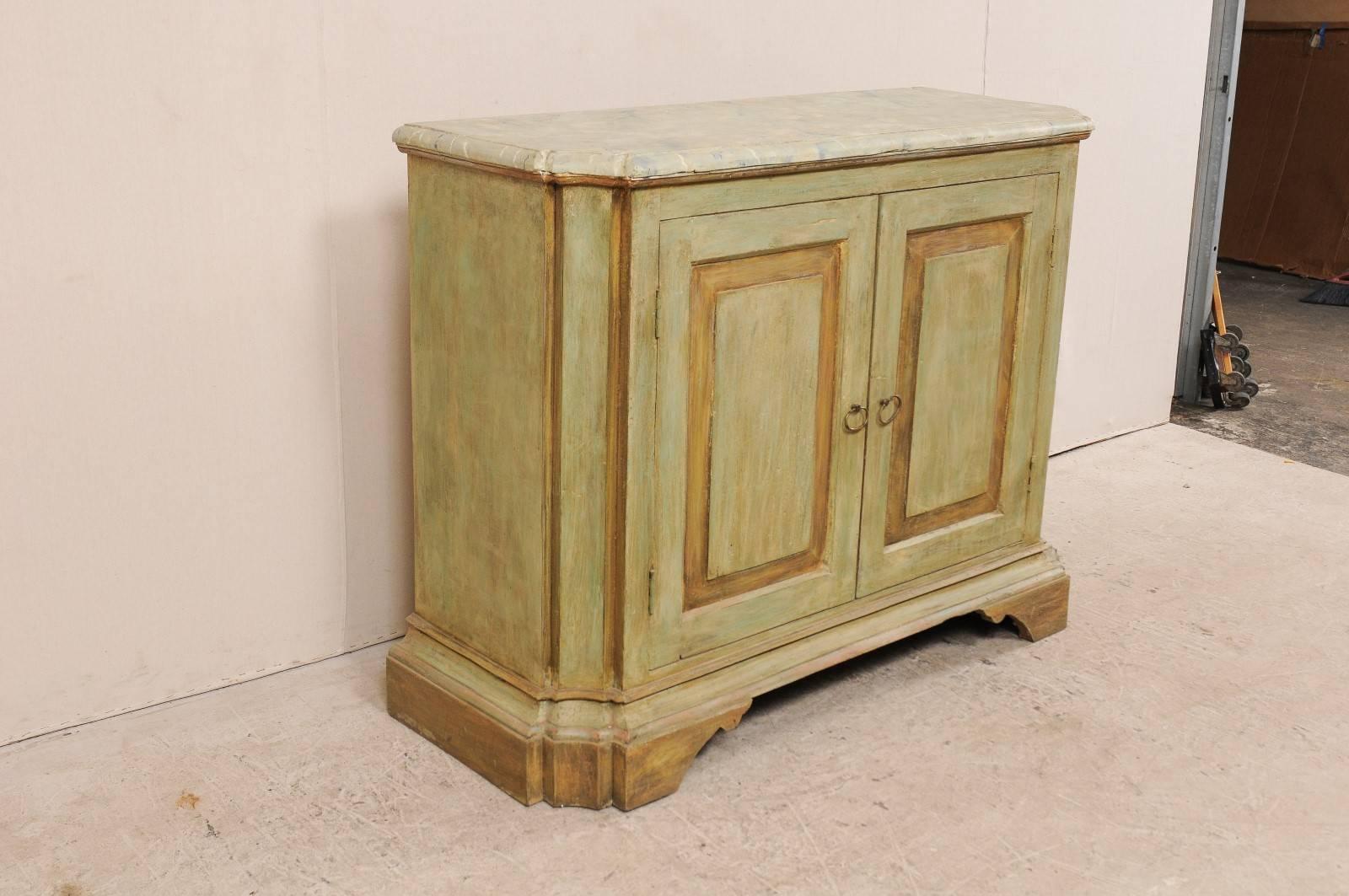 20ième siècle Console de Buffet en Bois Peint à Deux Portes de Style Italien Vintage sur Pieds en Support en vente