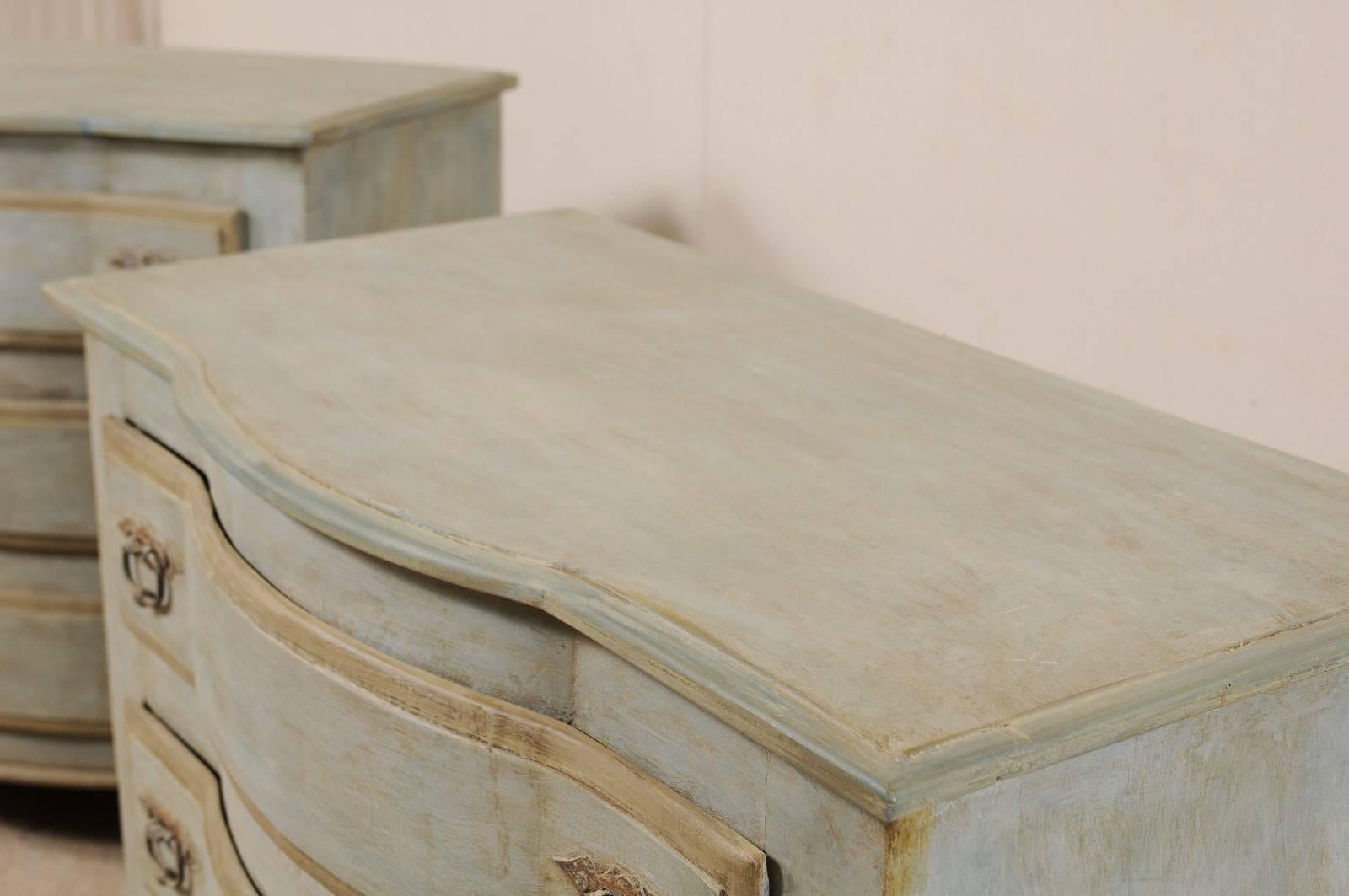 20th Century Pair of Painted Wood Three-Drawer Brazilian Chests in Soft Blue-Grey