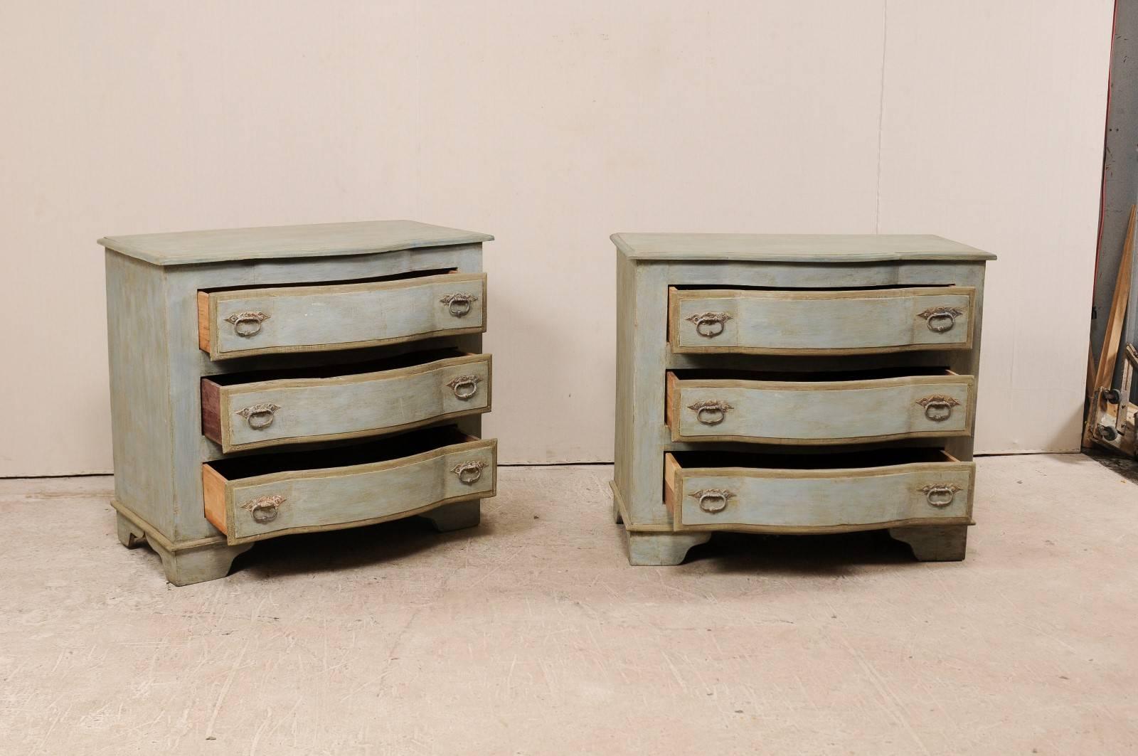 Pair of Painted Wood Three-Drawer Brazilian Chests in Soft Blue-Grey 2