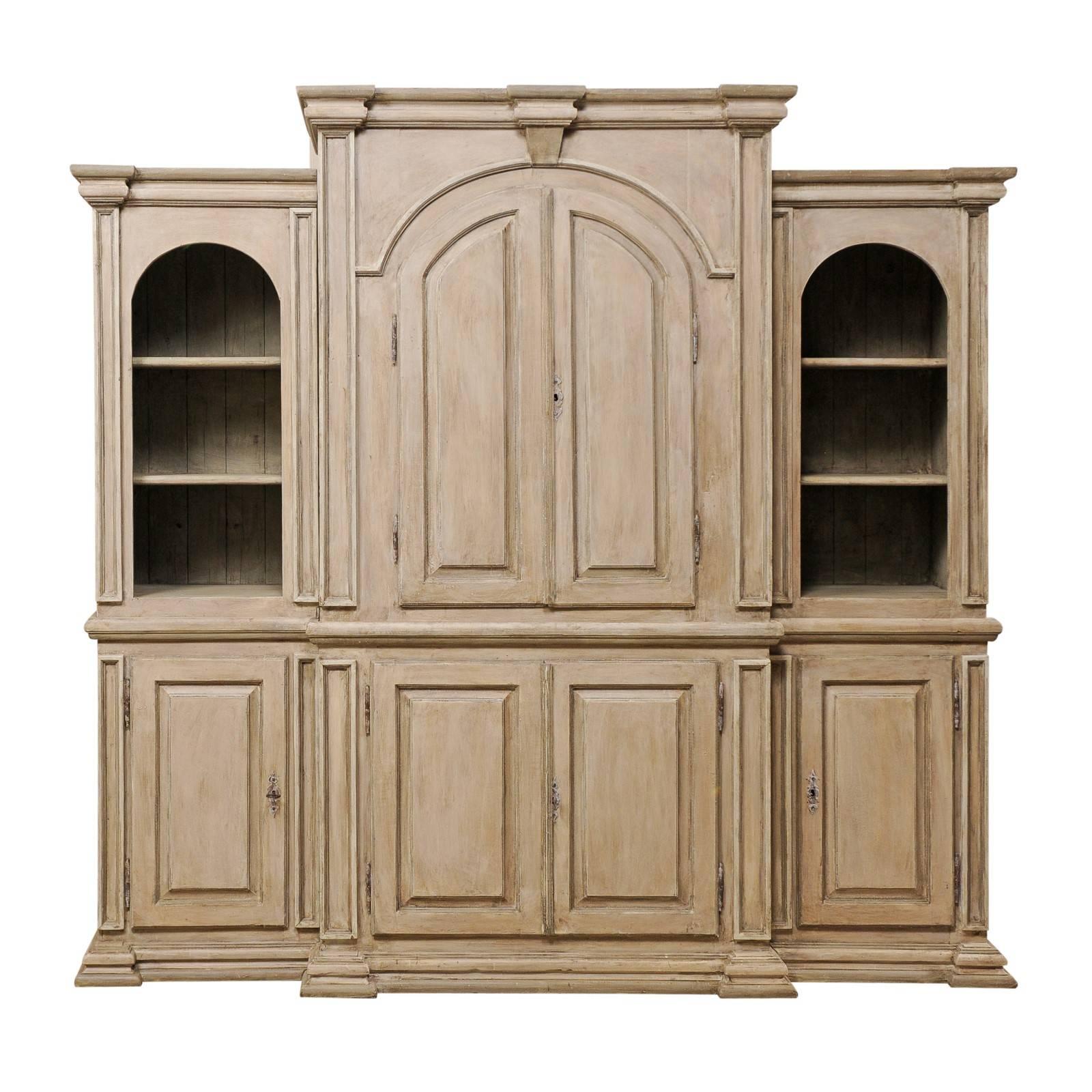 Large Vintage Brazilian Painted Wood Cabinet with Lovely Repeating Arch Shape