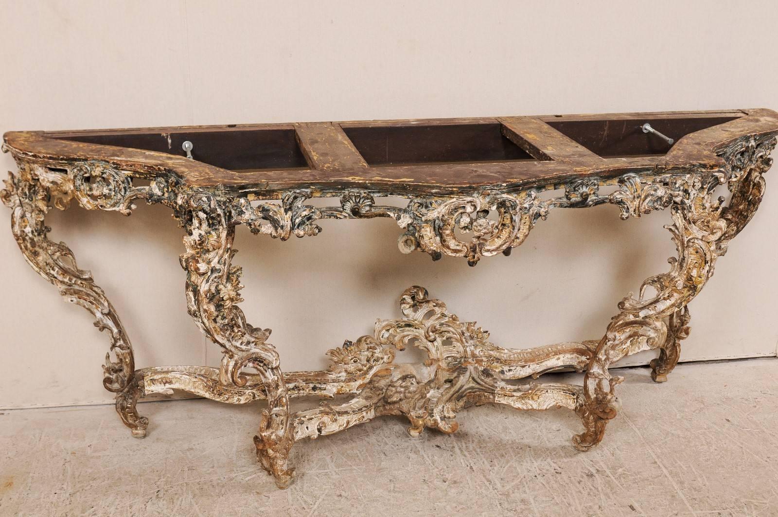 Exquisite French 18th Century Richly Carved Wood and Marble Rococo Console Table 4