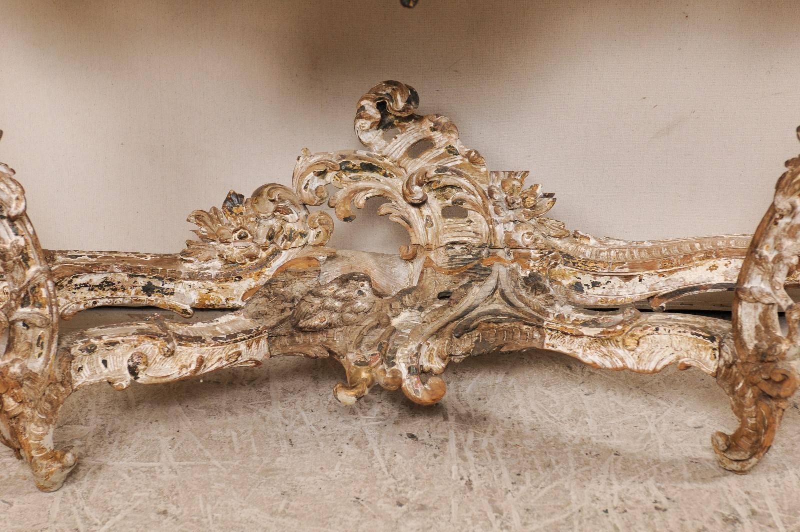 Exquisite French 18th Century Richly Carved Wood and Marble Rococo Console Table 3