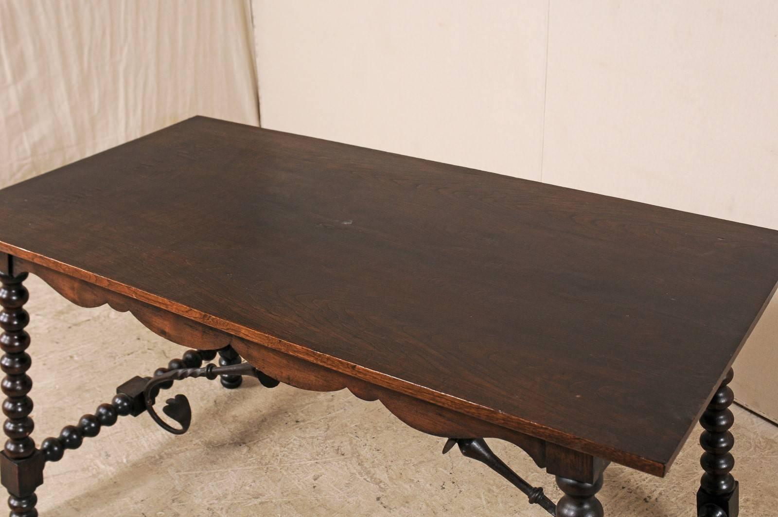 Spanish 19th Century Wood and Iron Stretchered Table with Bobbin Legs 3