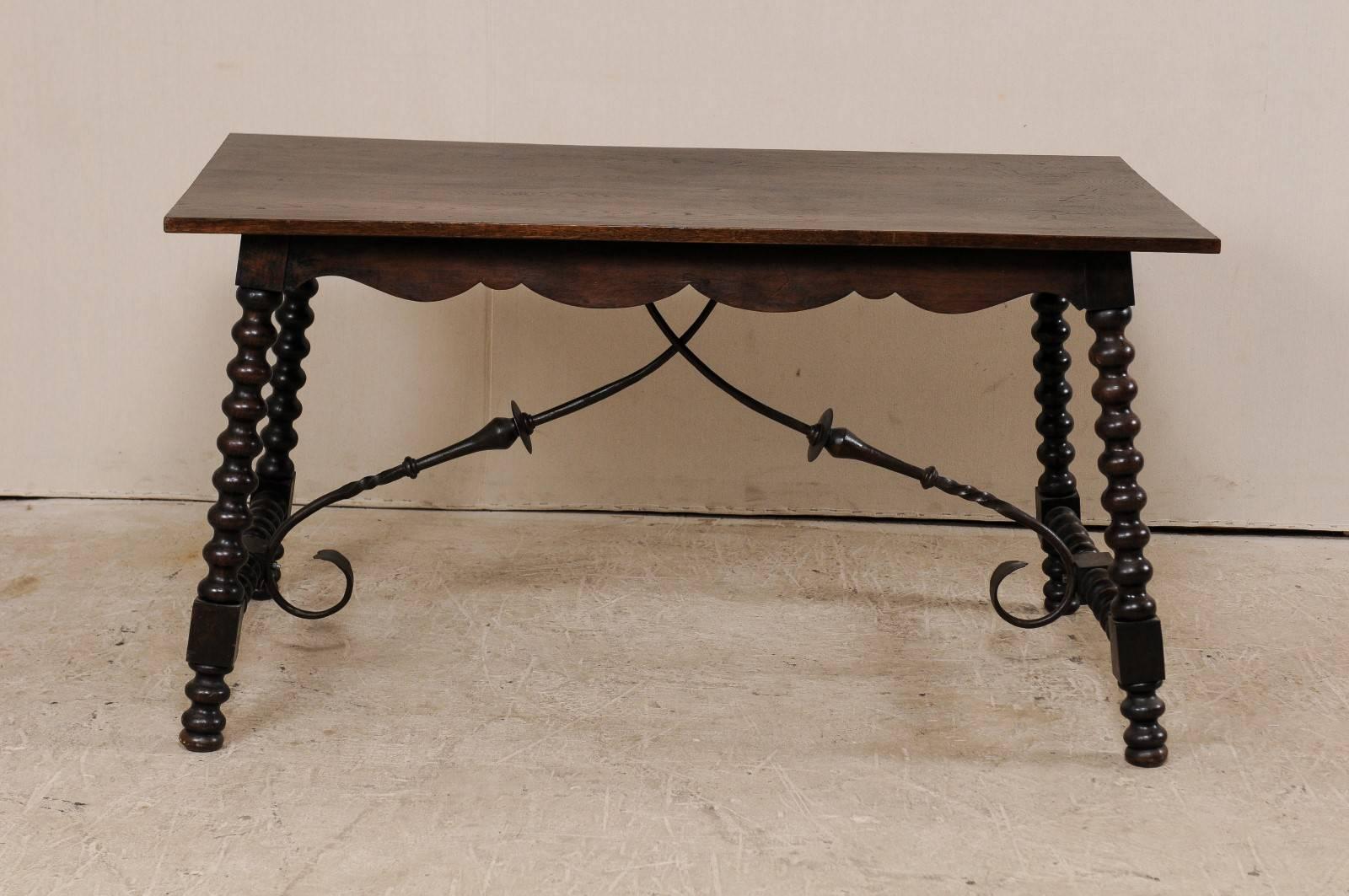 Spanish 19th Century Wood and Iron Stretchered Table with Bobbin Legs 5