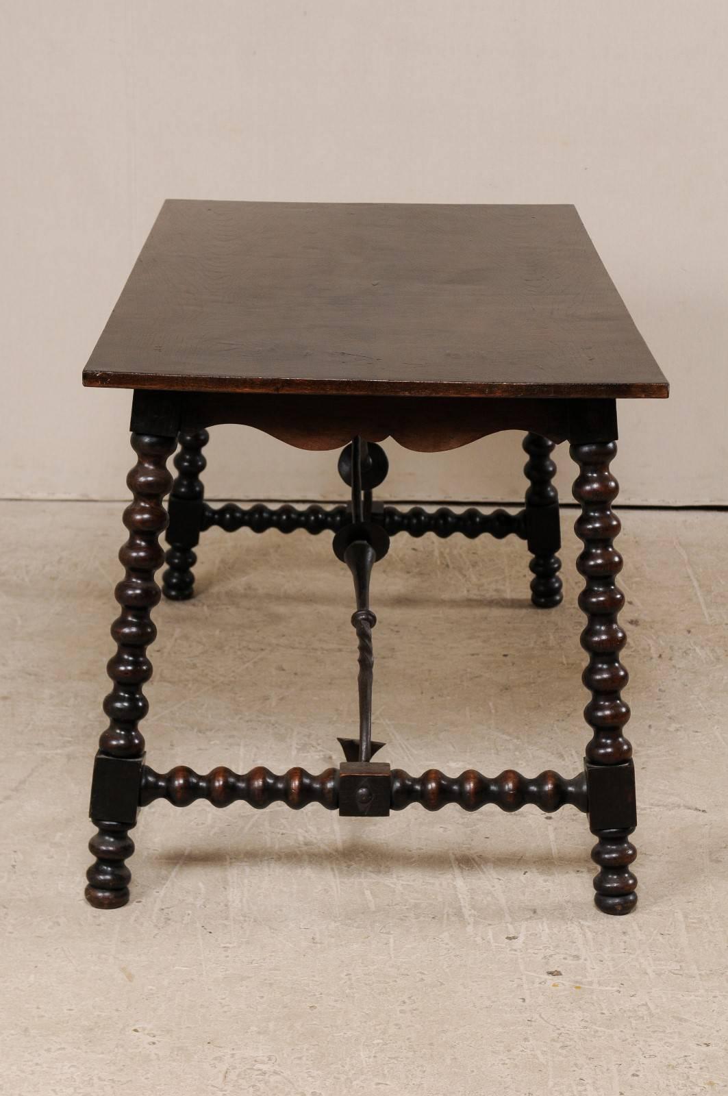 Spanish 19th Century Wood and Iron Stretchered Table with Bobbin Legs 4