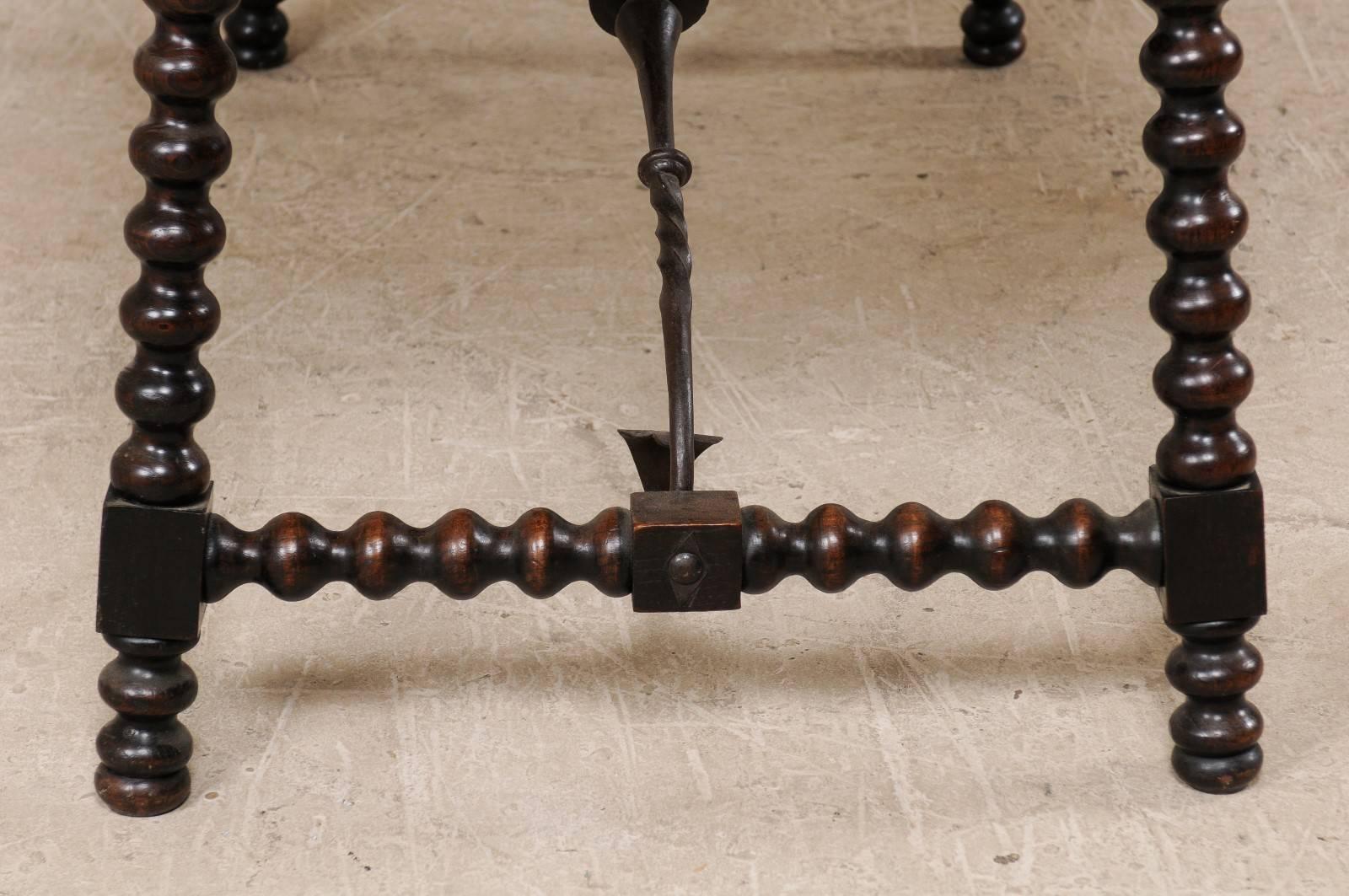 Spanish 19th Century Wood and Iron Stretchered Table with Bobbin Legs In Good Condition In Atlanta, GA