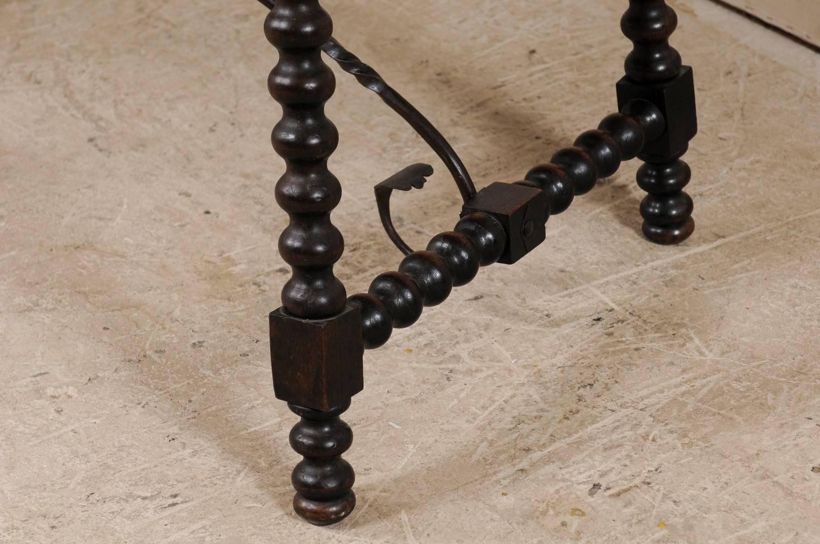 Spanish 19th Century Wood and Iron Stretchered Table with Bobbin Legs 1