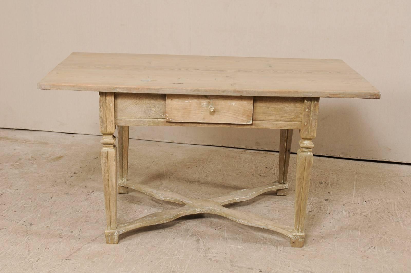 Carved Swedish 19th Century Baroque Style Desk or Table with Single Drawer For Sale