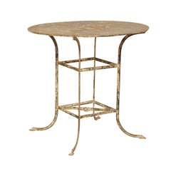 French Mid-20th Century Round Shaped Metal Bistro Table with Lovely Patina