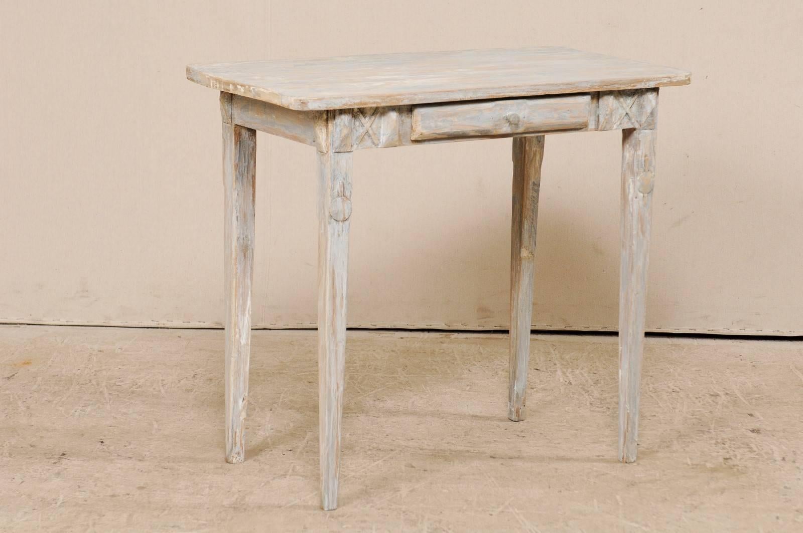 Carved Swedish Period Gustavian, 19th Century Painted Wood Side Table with Drawer