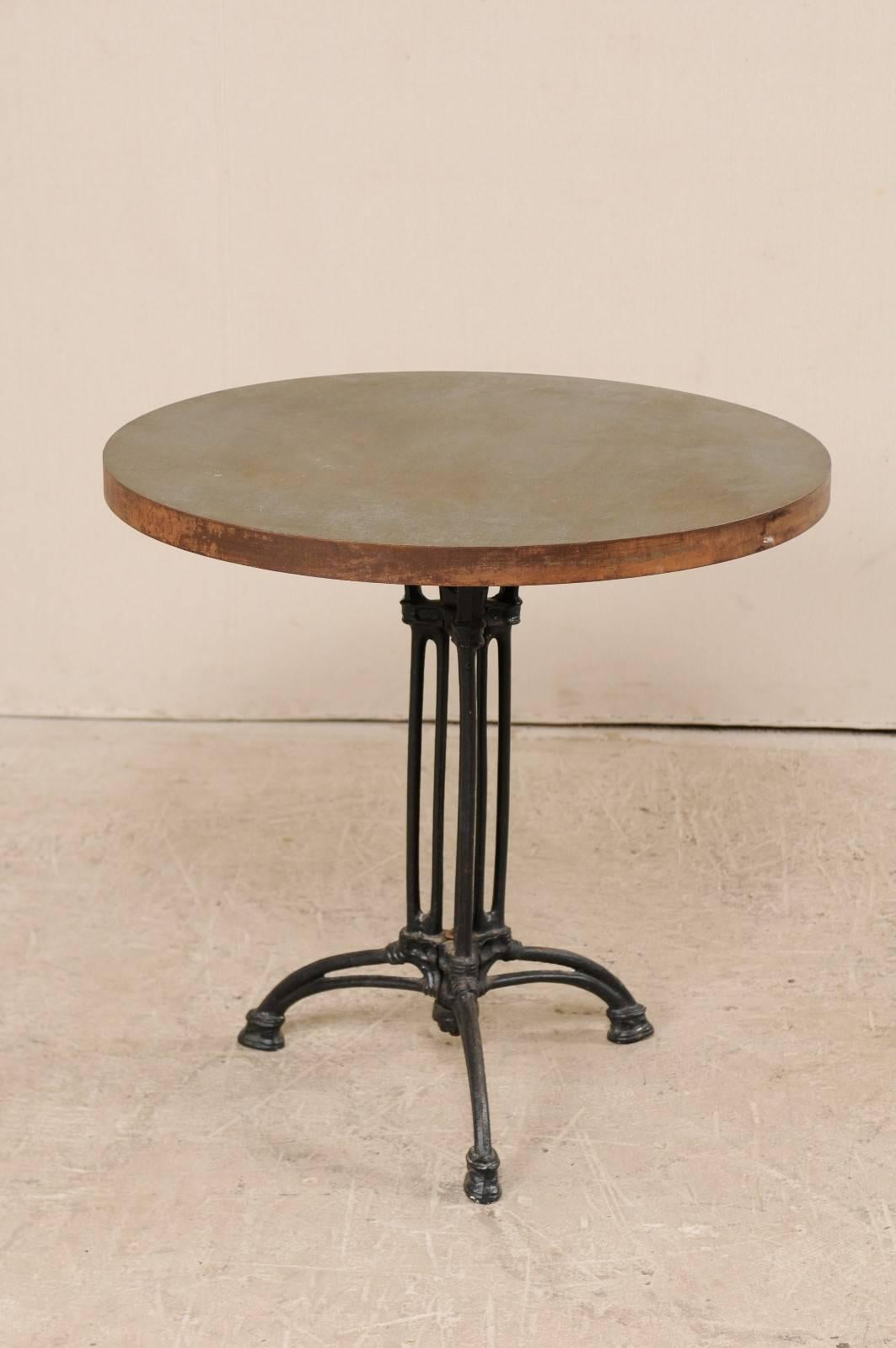 Metal French Iron Bistro Table with Early 19th Century Iron Base, Indoor/Outdoor