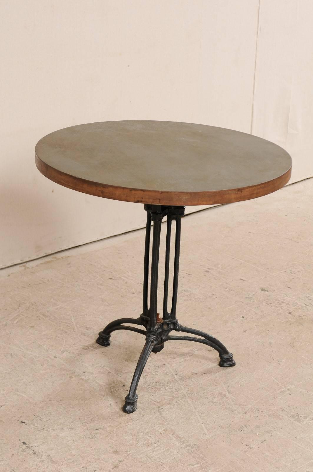 French Iron Bistro Table with Early 19th Century Iron Base, Indoor/Outdoor In Good Condition In Atlanta, GA