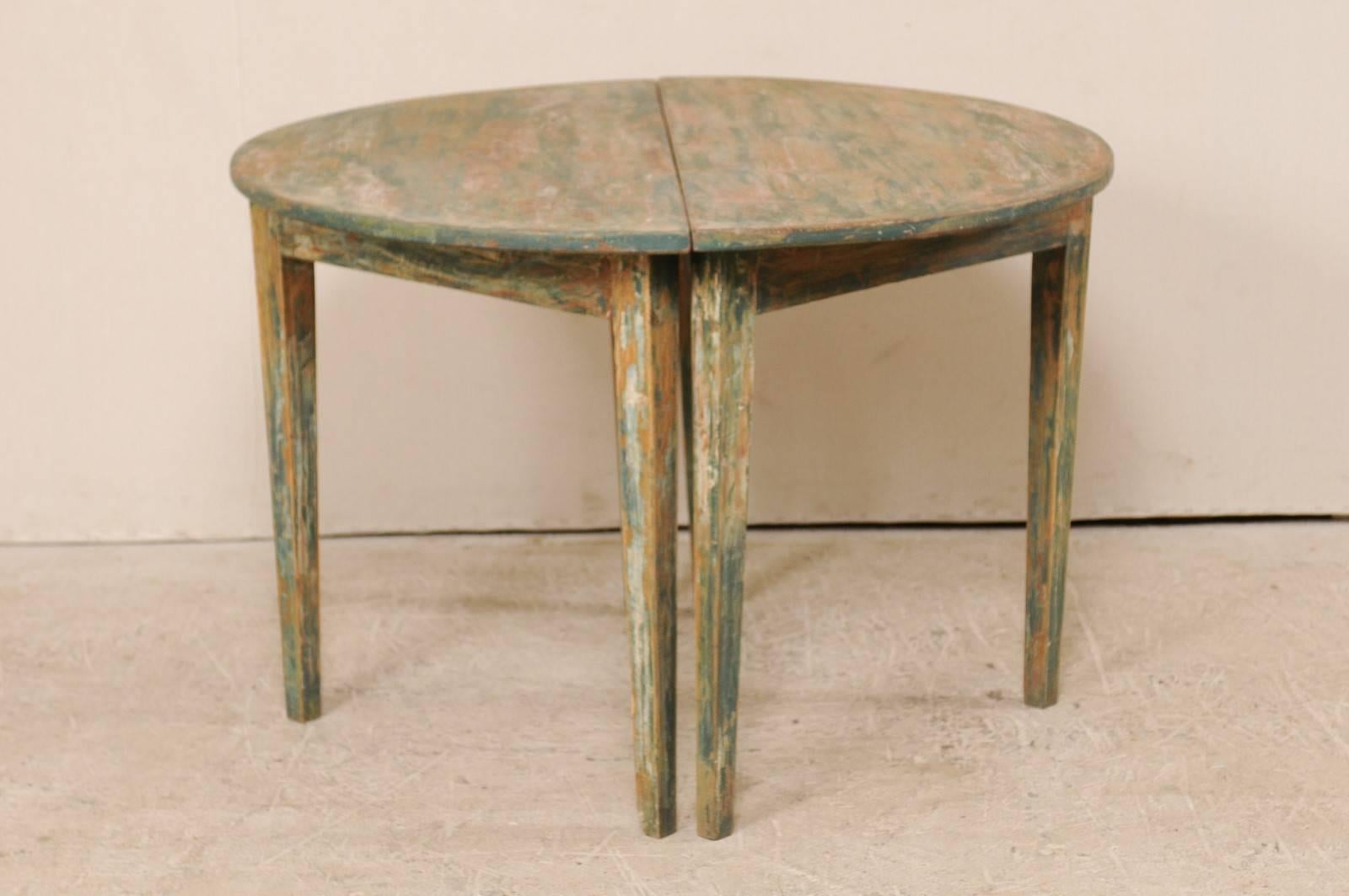 Pair of Painted Wood Swedish Demilune Tables with Traces of Original Paint 3