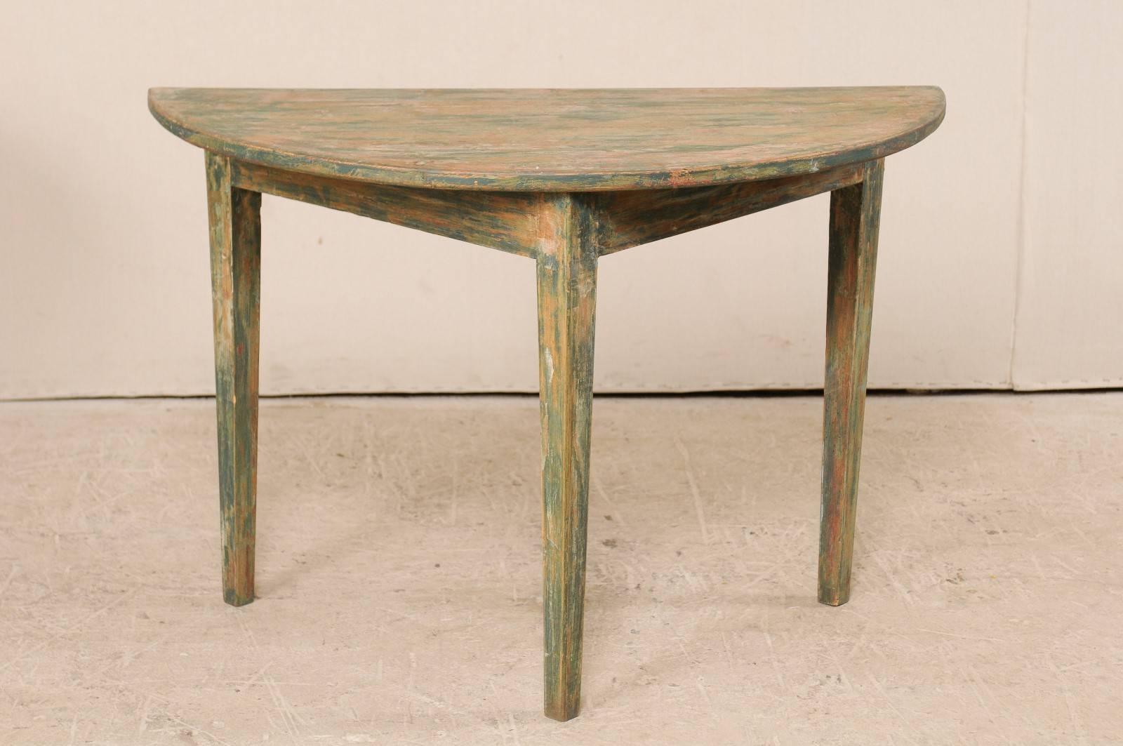 Pair of Painted Wood Swedish Demilune Tables with Traces of Original Paint In Good Condition In Atlanta, GA