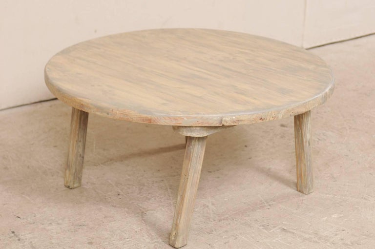 Vintage Rustic Painted Wood Coffee Table Washed in Muted Grey and Cream