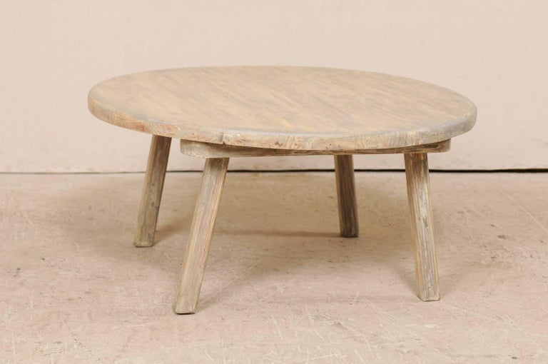 Vintage Rustic Painted Wood Coffee Table Washed in Muted Grey and Cream