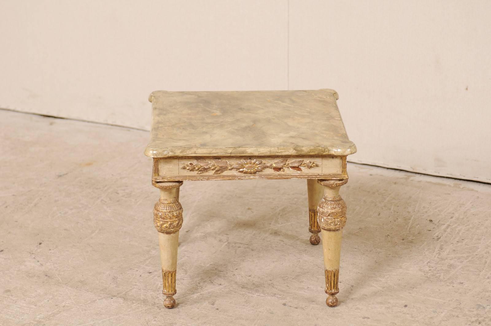 18th Century and Earlier 18th Century Italian Carved, Gilded and Painted Wood Side/End Table For Sale