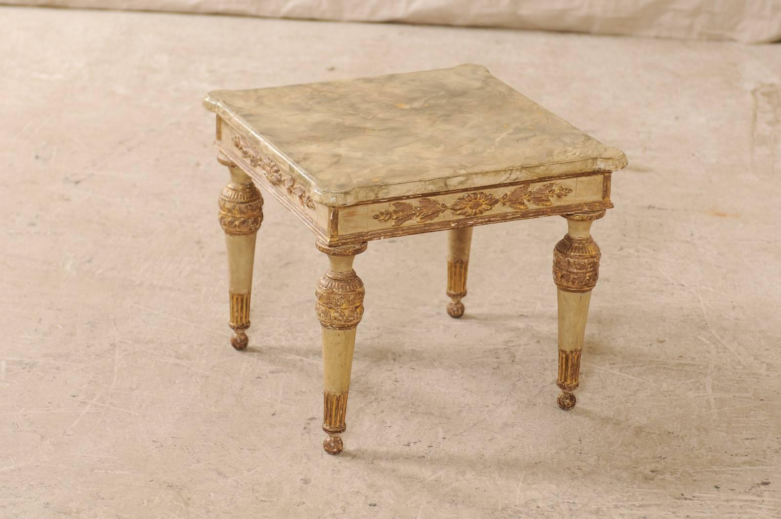 18th Century Italian Carved, Gilded and Painted Wood Side/End Table For Sale 1