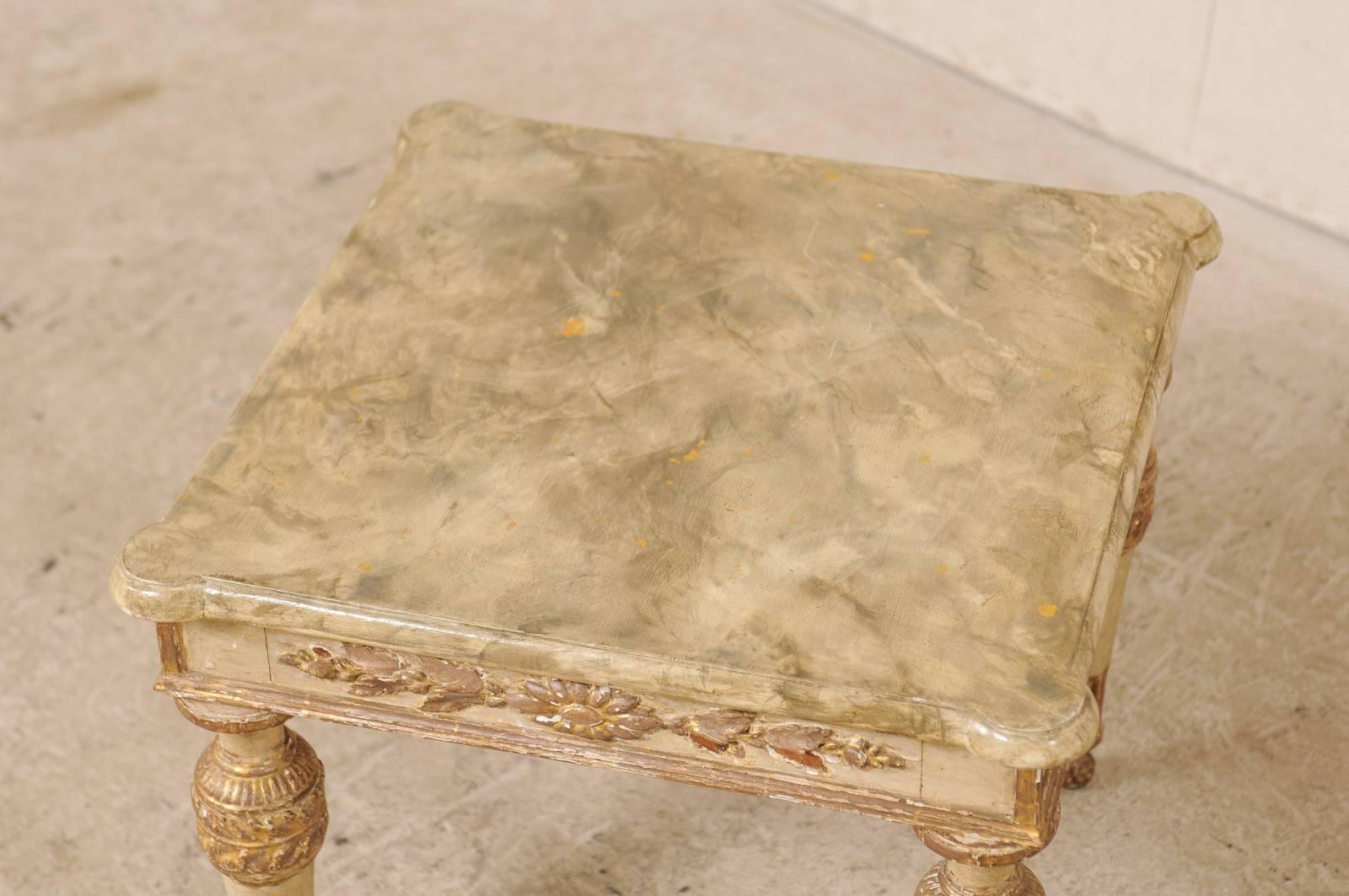 Giltwood 18th Century Italian Carved, Gilded and Painted Wood Side/End Table For Sale