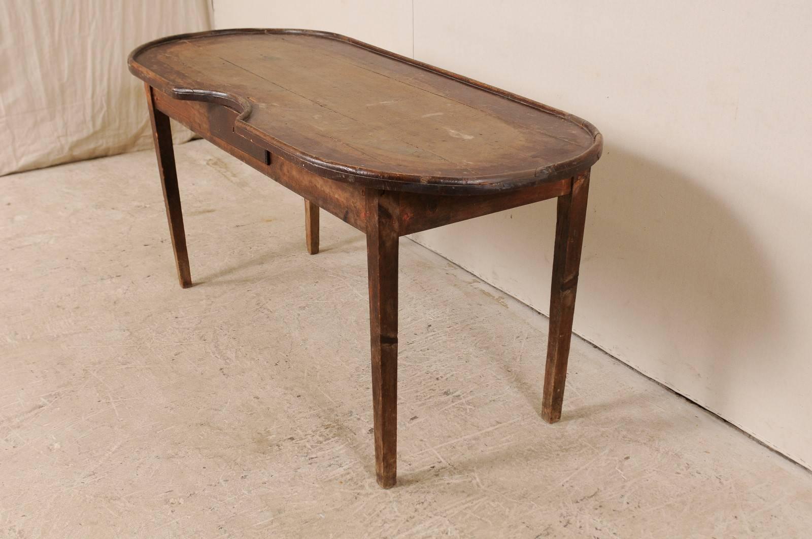 Carved Spanish 19th Century Oval Wood Gaming Table with Drawer and Nice Patina