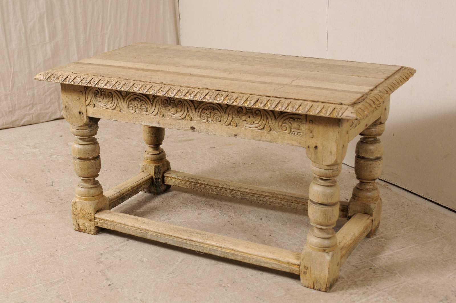 Wood French 19th C. Table w/ Robust Baluster Legs & Nicely Carved and Adorn Apron