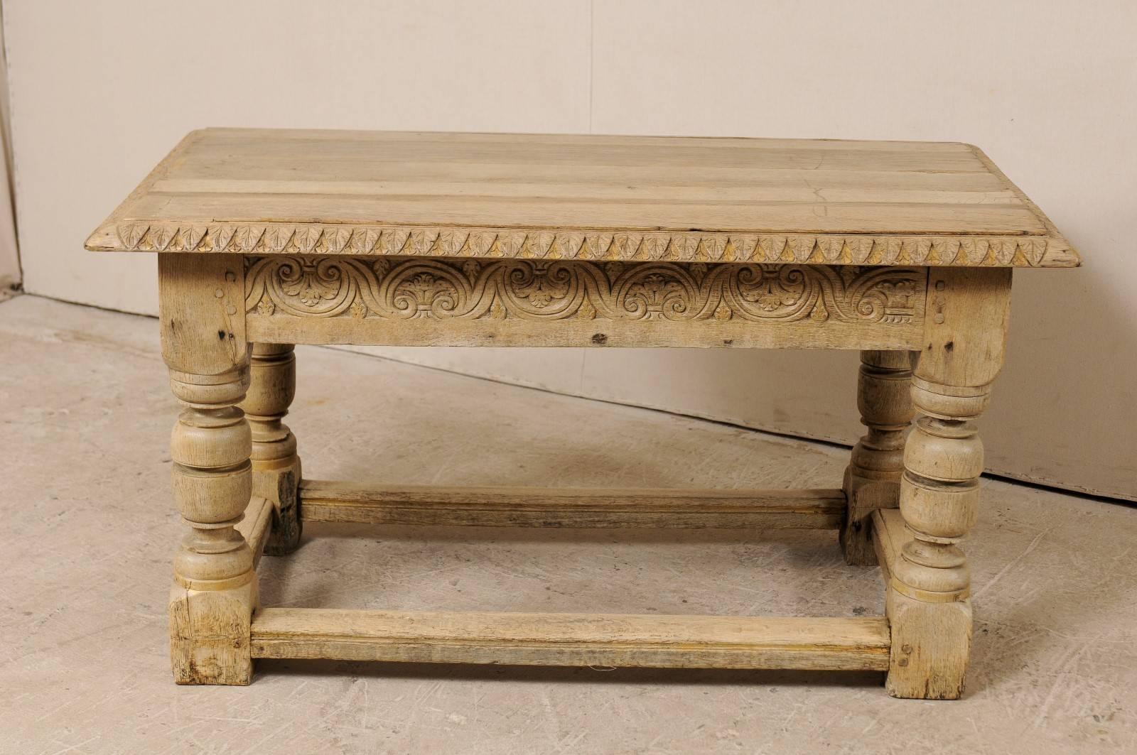 19th Century French 19th C. Table w/ Robust Baluster Legs & Nicely Carved and Adorn Apron