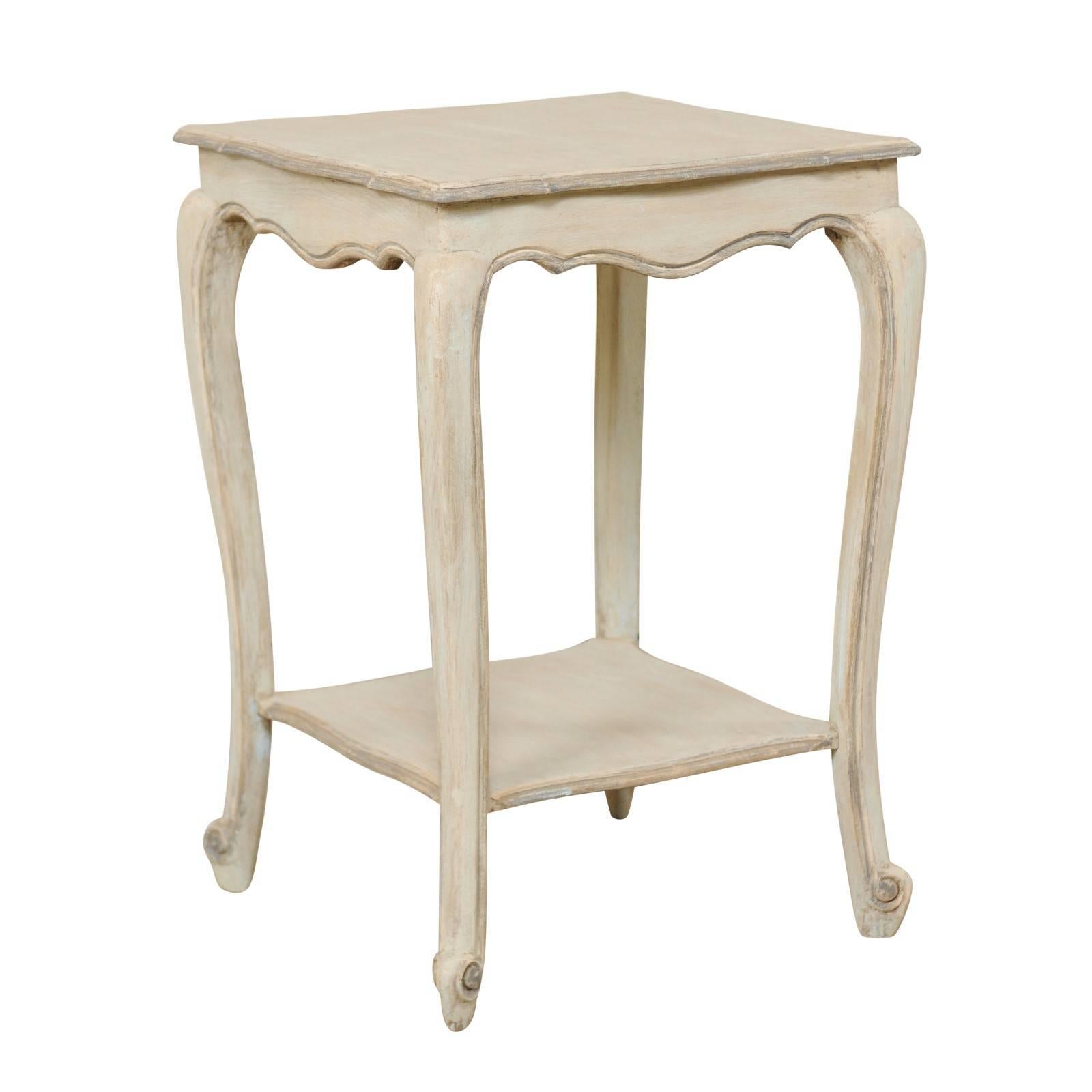 Vintage French Early 20th Century Painted Wood Side Table in Soft Pale Blue-Grey