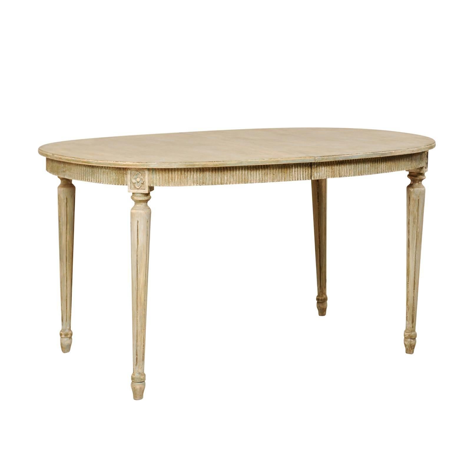 Swedish Gustavian Style Vintage Painted Wood Medium Size Oval Table