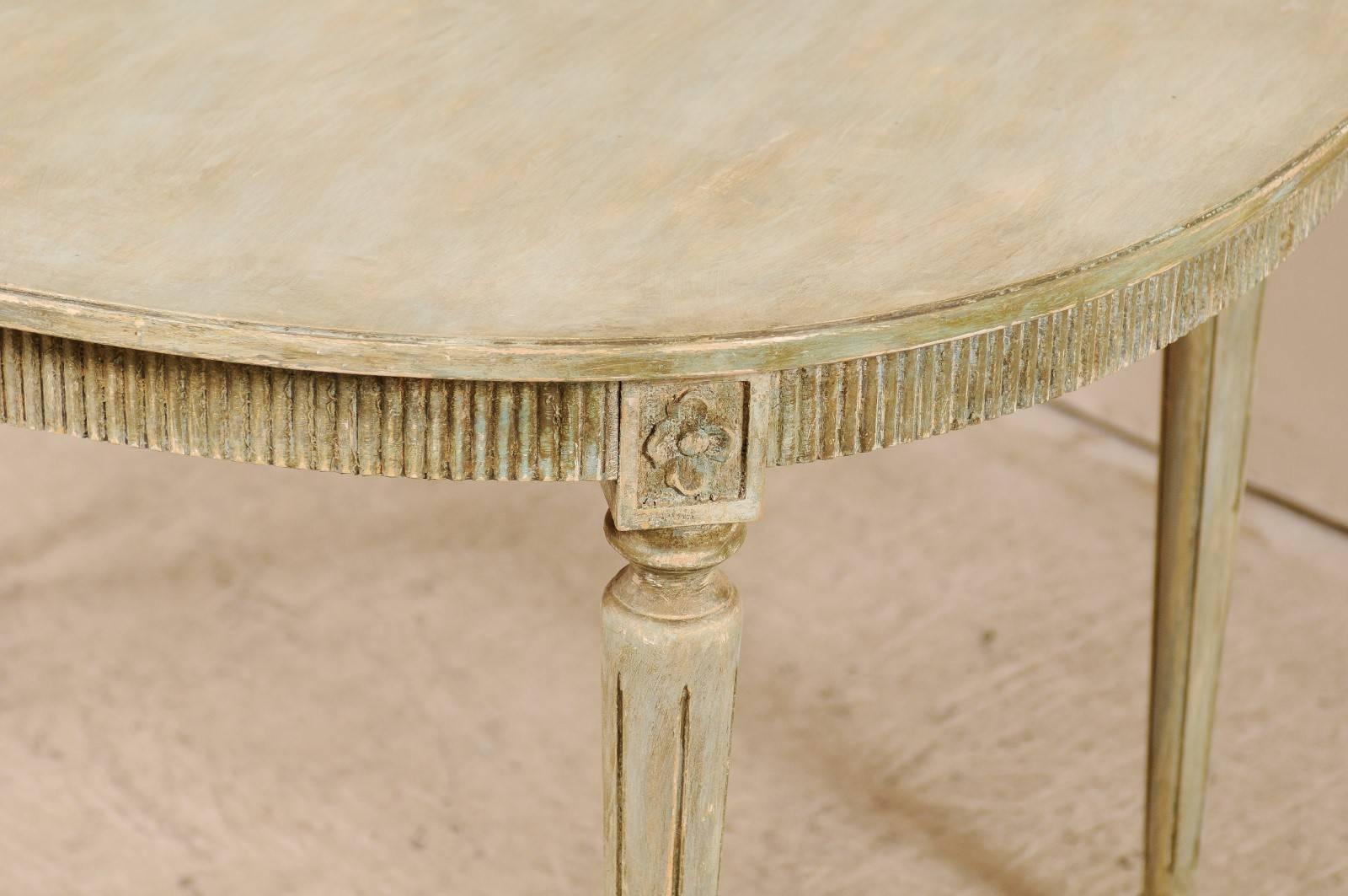 Carved Swedish Gustavian Style Vintage Painted Wood Medium Size Oval Table