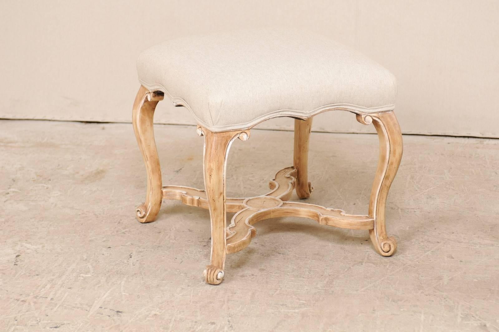 American Pair of Carved Wood and Upholstered Stools with Cabriole Legs by Minton-Spidell
