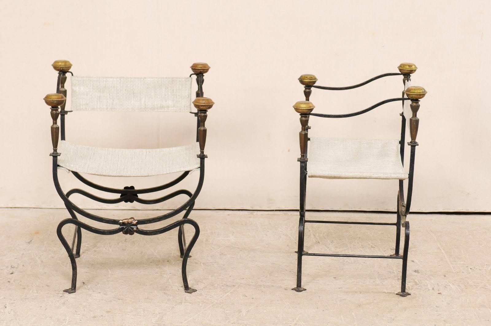 Pair of Italian Curule Savonarola Chairs from the Early 20th Century 5