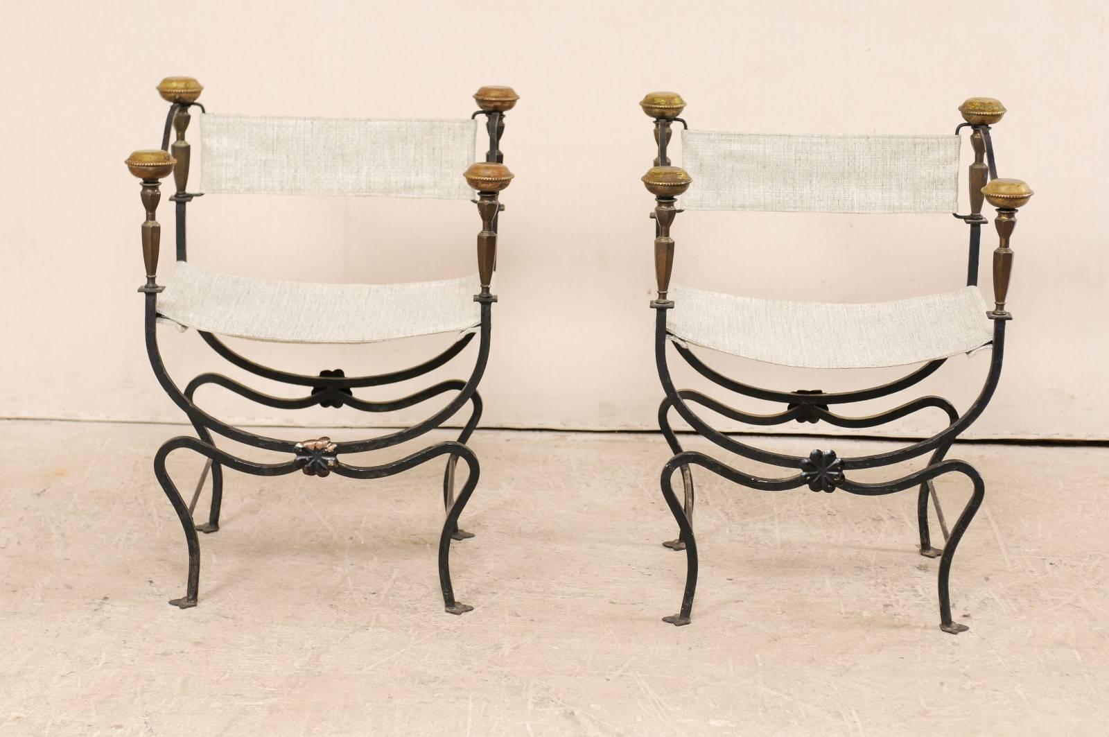 Pair of Italian Curule Savonarola Chairs from the Early 20th Century 2