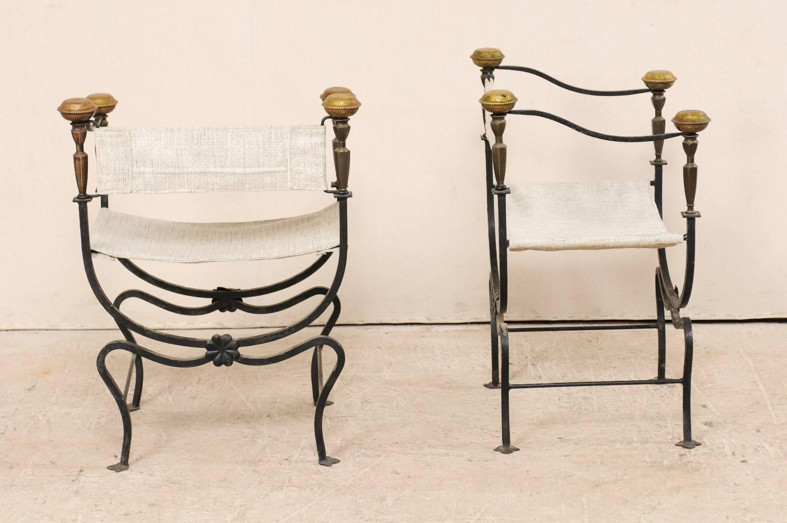 Pair of Italian Curule Savonarola Chairs from the Early 20th Century 3