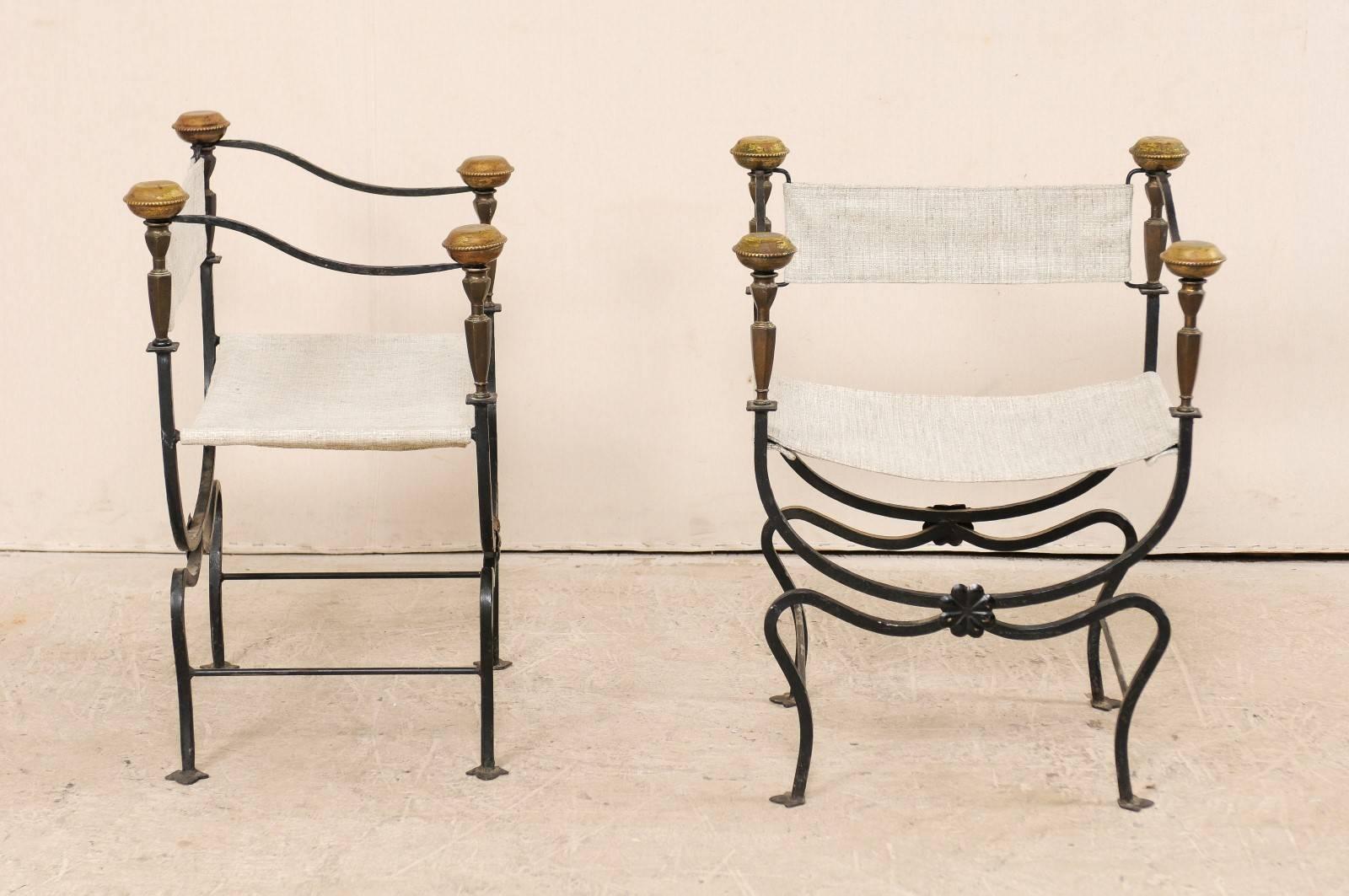 Pair of Italian Curule Savonarola Chairs from the Early 20th Century 1