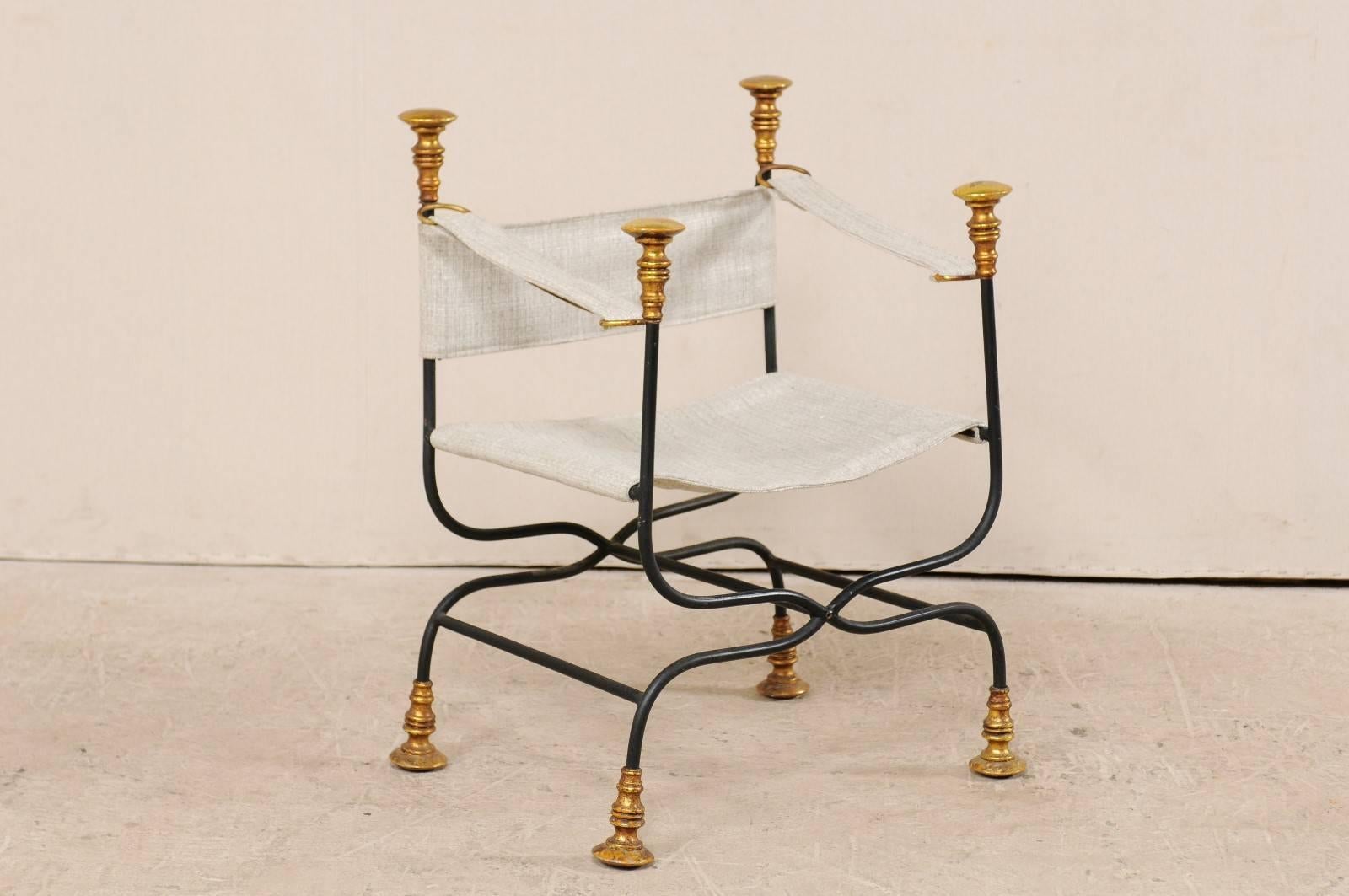 Single Italian Dante 20th Century Chair with Iron, Gold Finials and Upholstery 2