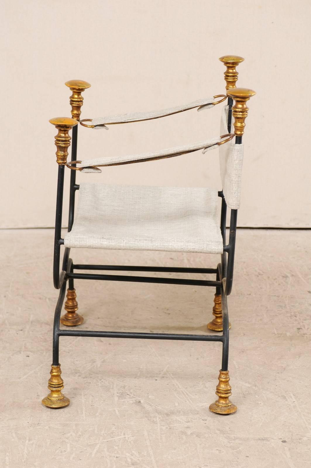 Metal Single Italian Dante 20th Century Chair with Iron, Gold Finials and Upholstery