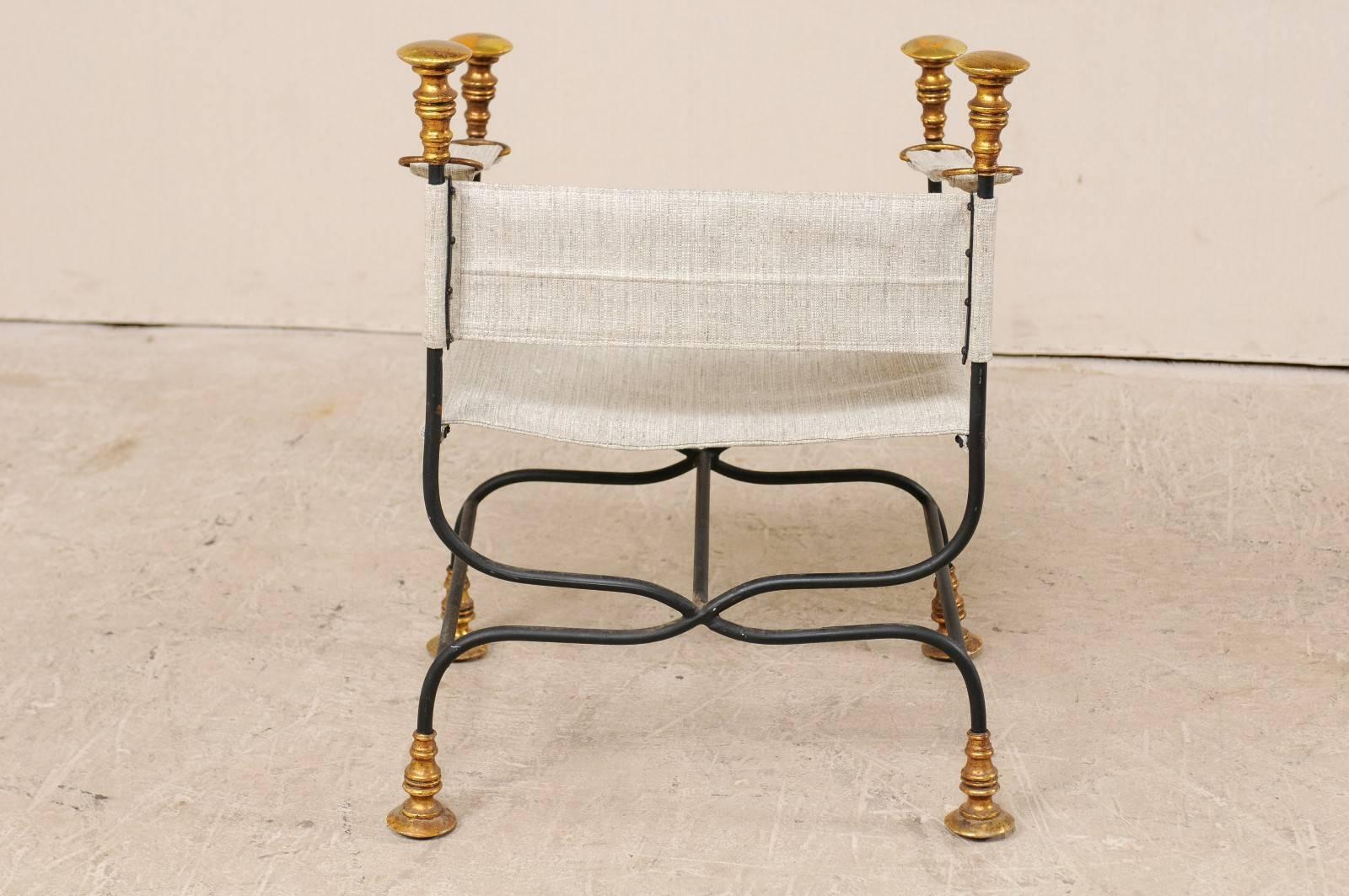 Single Italian Dante 20th Century Chair with Iron, Gold Finials and Upholstery In Good Condition In Atlanta, GA