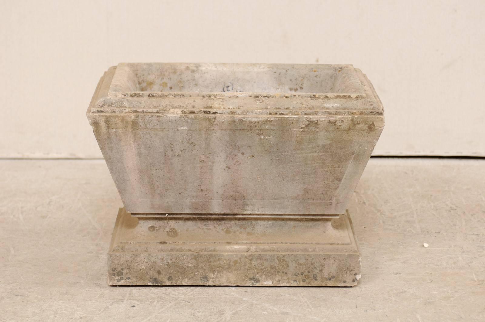 European Hand-Carved Rectangular Tapered Stone Planter, Early 20th Century 1