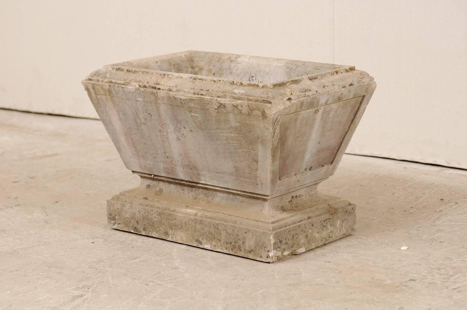 European Hand-Carved Rectangular Tapered Stone Planter, Early 20th Century In Good Condition In Atlanta, GA