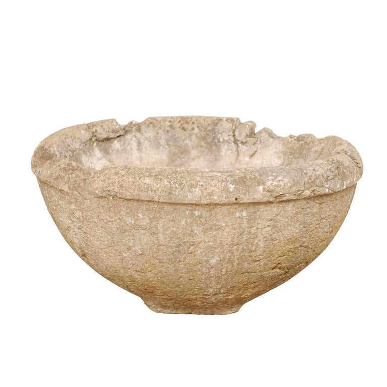2,000+ Year Old Ancient Roman Carved Stone Round Oval Bowl, Stone Planter For Sale at 1stDibs
