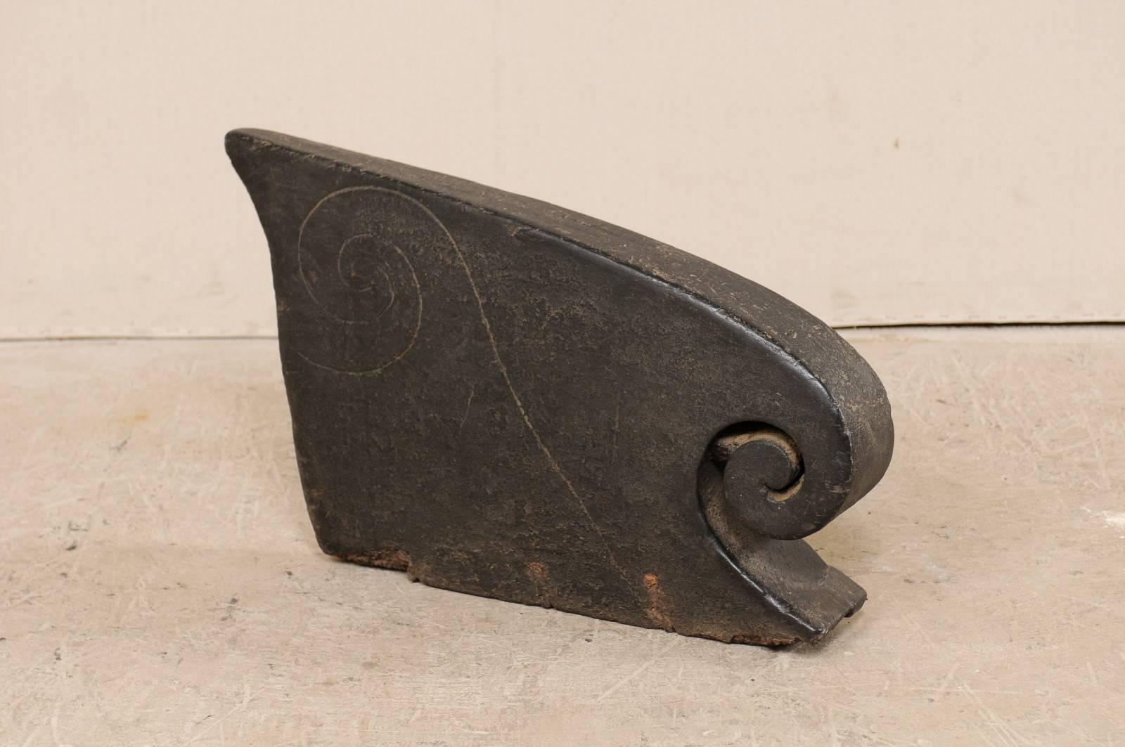 Wave Shaped Swirling Carved Wood Sculptural Boat Prow from Kerala, South India For Sale 2
