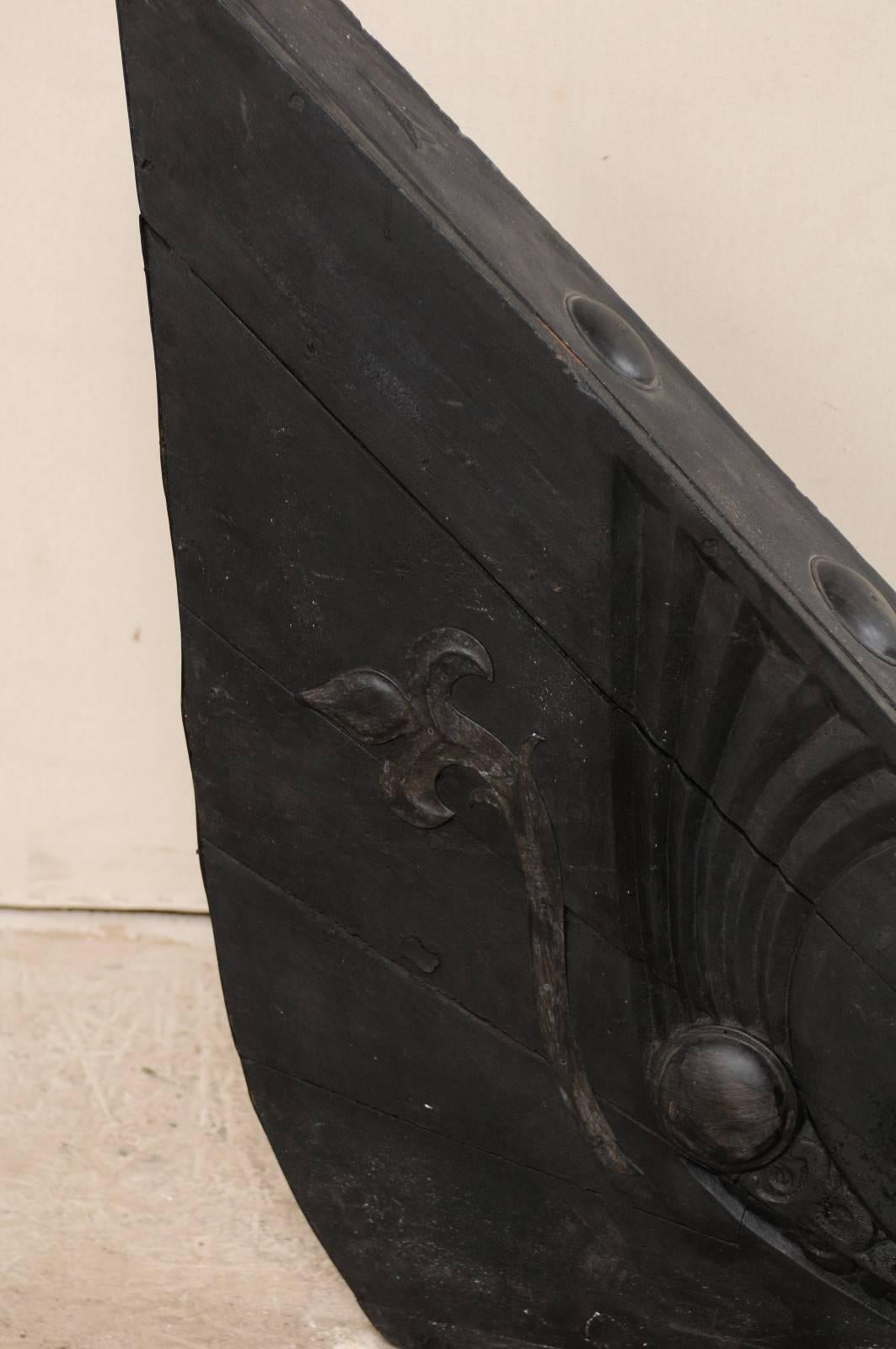 Metal A Kerala Hand-Carved Wood Boat Prow with Lovely Curved Fleur-de-Lis Accents For Sale