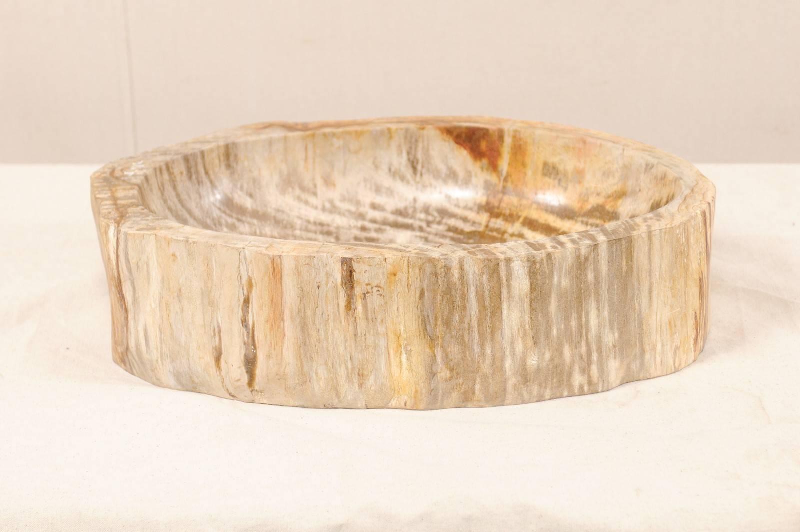 Carved A Petrified Wood Live-Edge Oval-Shaped Sink w/Polished Basin in Warm Tones