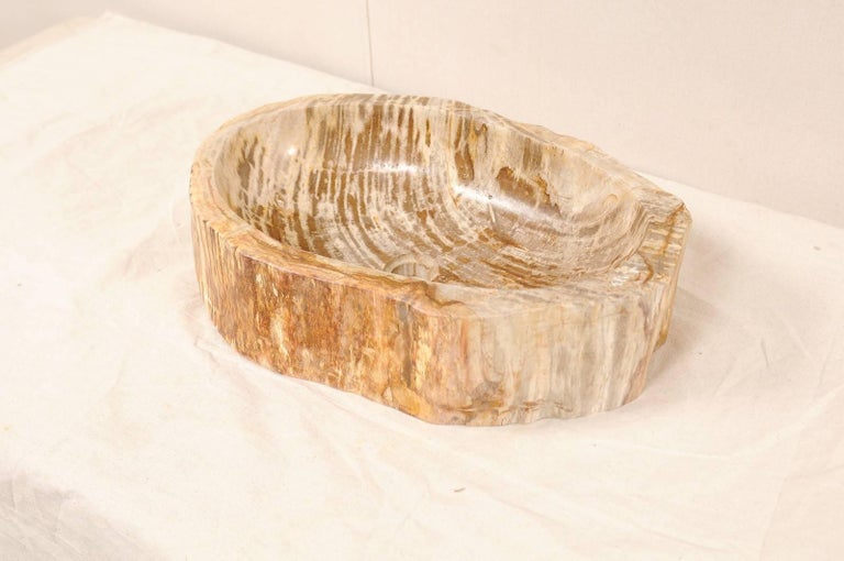 Polished Petrified Wood Sink with Warm Beige and Brown Wood Grain