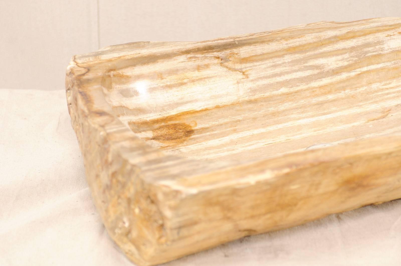 A Polished Petrified Wood Sink.  Oblong Shape w/ Beige, Cream & Brown Tones  1