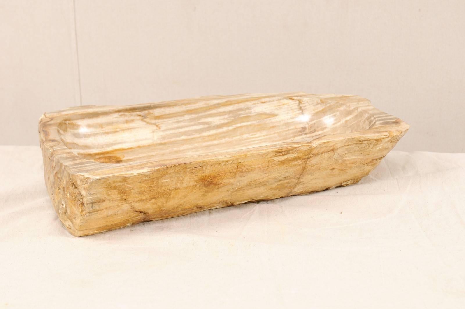 18th Century and Earlier A Polished Petrified Wood Sink.  Oblong Shape w/ Beige, Cream & Brown Tones 